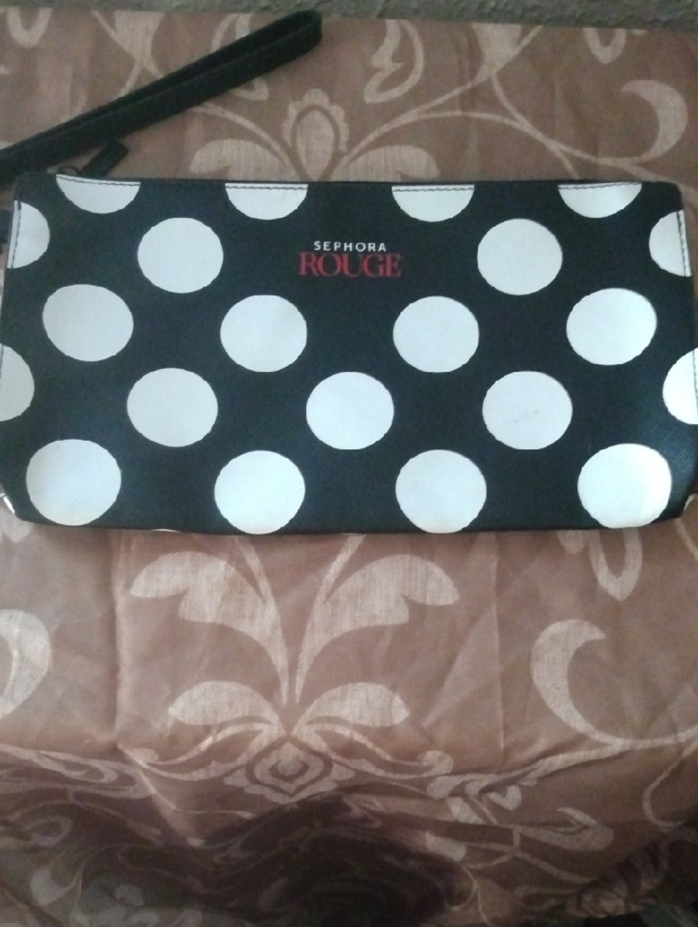 Sephora Rouge Black Wristlet with White Polka Dots